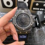 JH Factory Hublot Big Bang Sang Bleu All Black Diamond Pave Case Rubber Strap 45 MM Automatic Watch